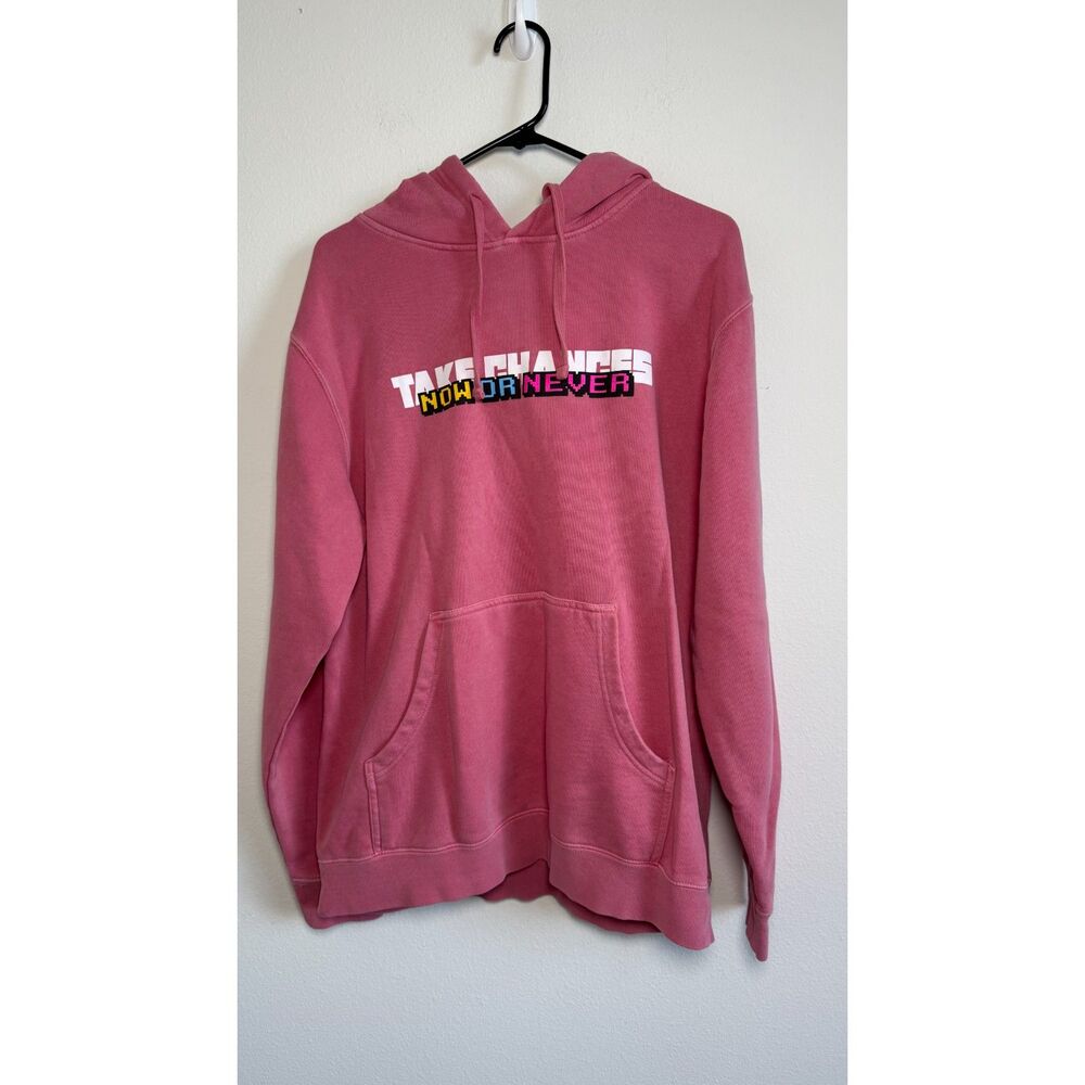Colby Brock Take Chances Now or Never Pink Graphic Hoodie Sweatshirt M